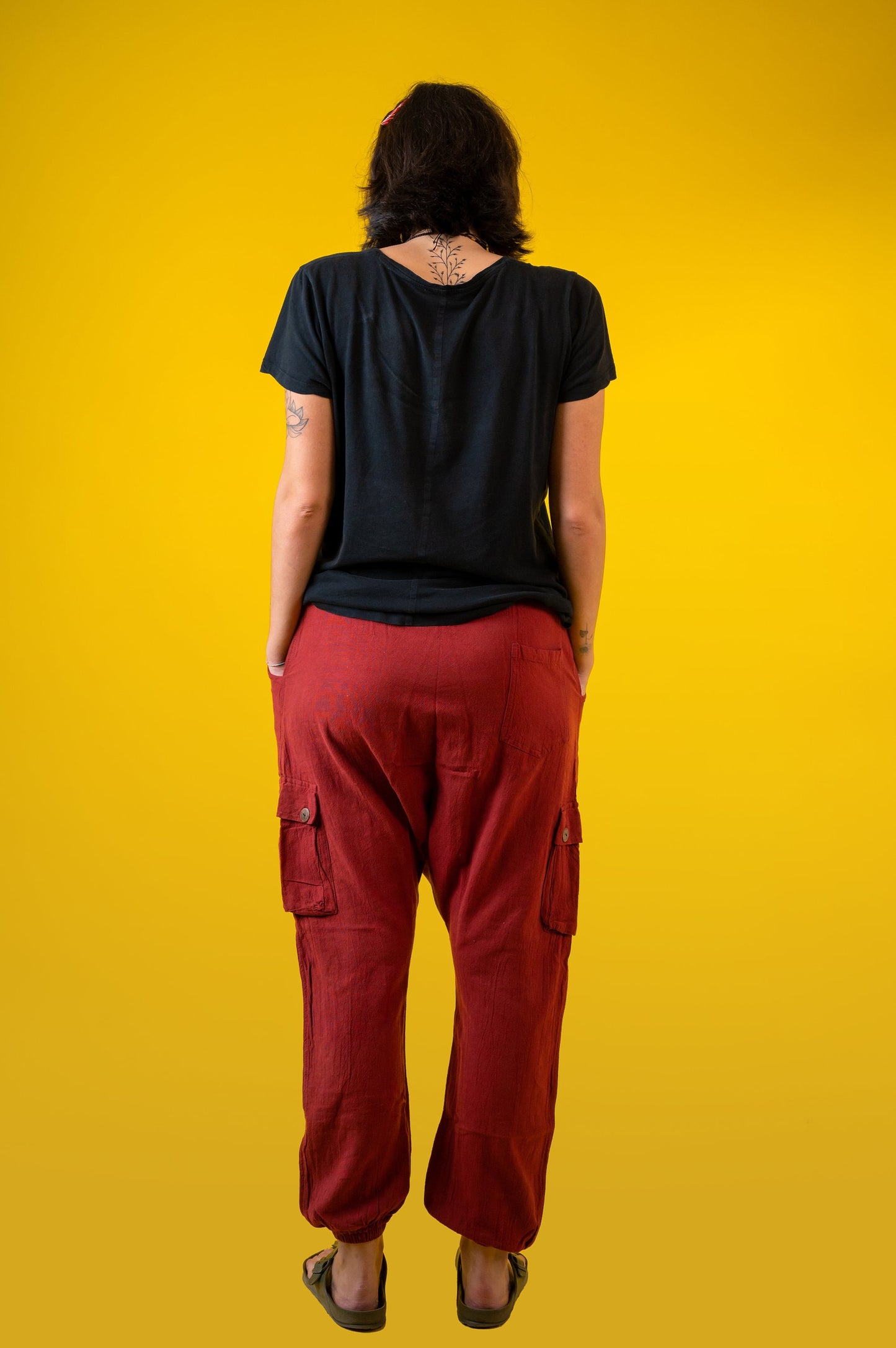 Unisex Drop Crotch Harem Pants – 100% Cotton with 8 Buttons – Ethnic Hobo Aladdin Style – Made in Nepal