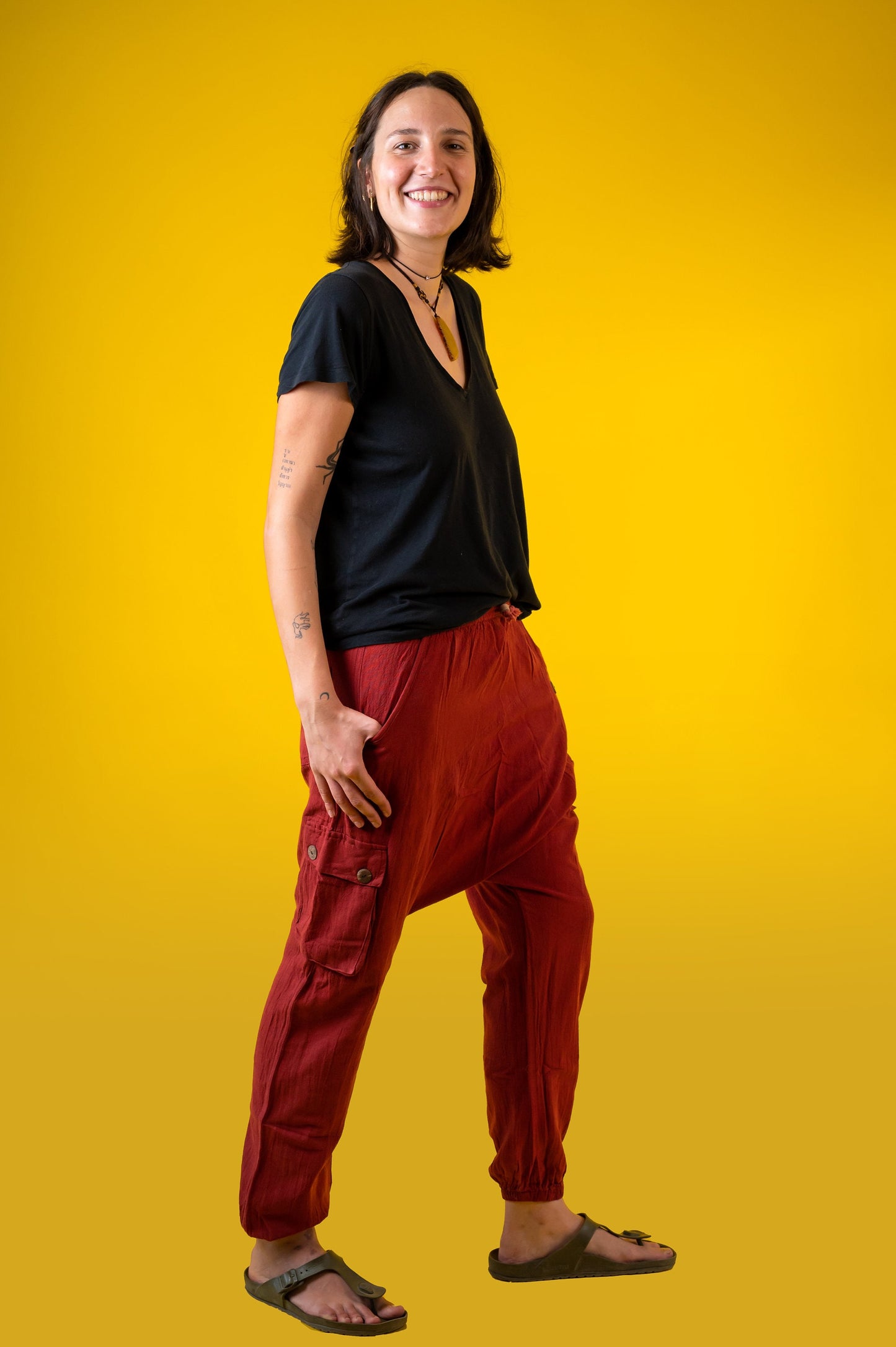 Unisex Drop Crotch Harem Pants – 100% Cotton with 8 Buttons – Ethnic Hobo Aladdin Style – Made in Nepal