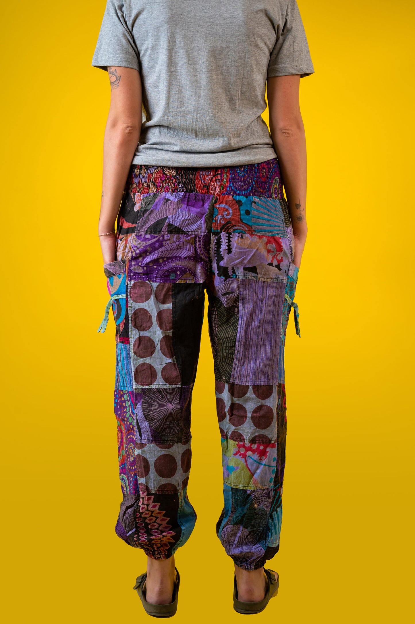 100% Cotton | Patch | Print | Stone Washed | Ethical | Hippie | Elastic Gathering | Shirring Summer | Light | Pant | Trouser | Made In Nepal