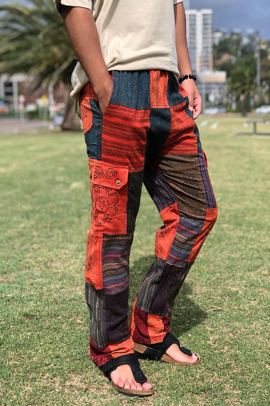 100% Cotton | Patch | Block print | Stone Washed | Unisex | Ethical | Hippie | Cargo Style | Pant | Trouser | Made In Nepal