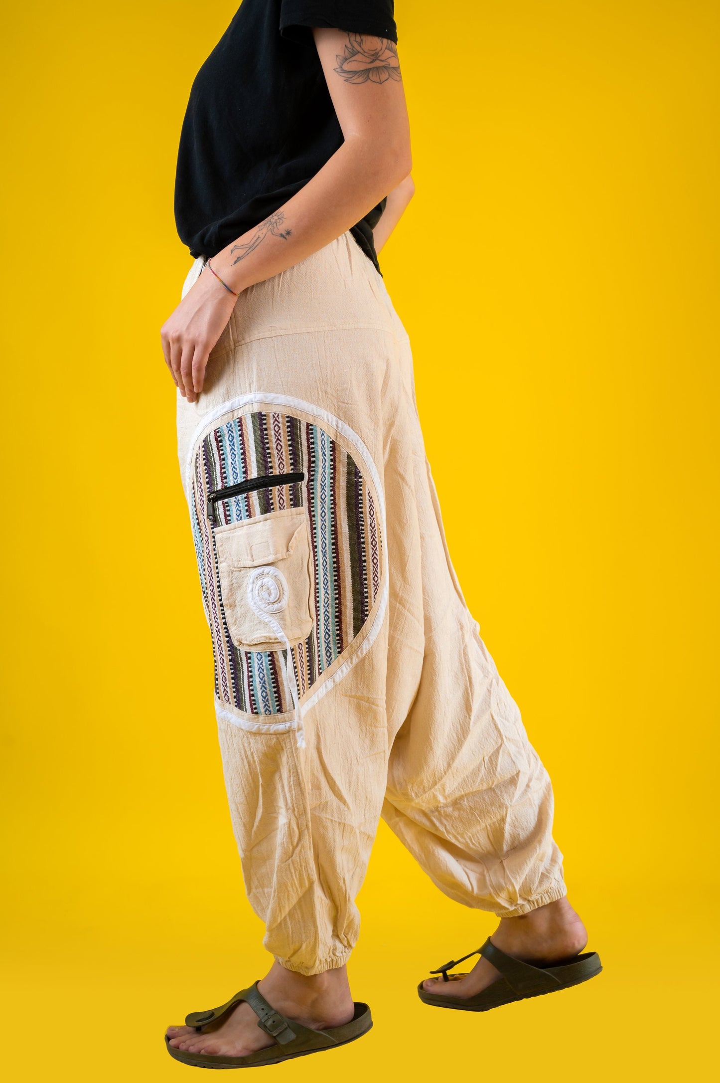 Long Drop Crotch | Harem | 100% Cotton | Gheri Cotton | Ethnic | Hobo | Alibaba | Aladdin | Natural | Pant | Trouser | Made In Nepal