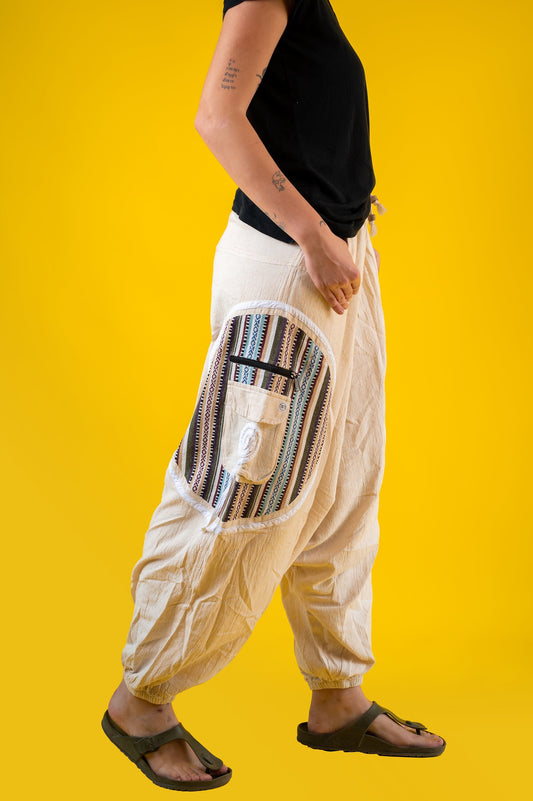 Long Drop Crotch | Harem | 100% Cotton | Gheri Cotton | Ethnic | Hobo | Alibaba | Aladdin | Natural | Pant | Trouser | Made In Nepal